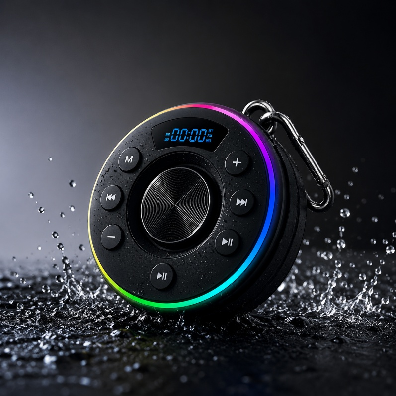 Waterproof Bluetooth Shower Speaker with Suction Mount, FM Radio & LED Clock