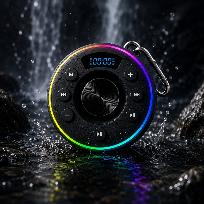 Waterproof Bluetooth Shower Speaker with Suction Mount, FM Radio & LED Clock