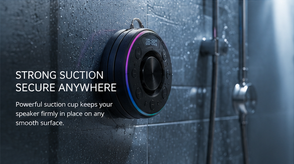 Waterproof Bluetooth Shower Speaker with Suction Mount, FM Radio & LED Clock