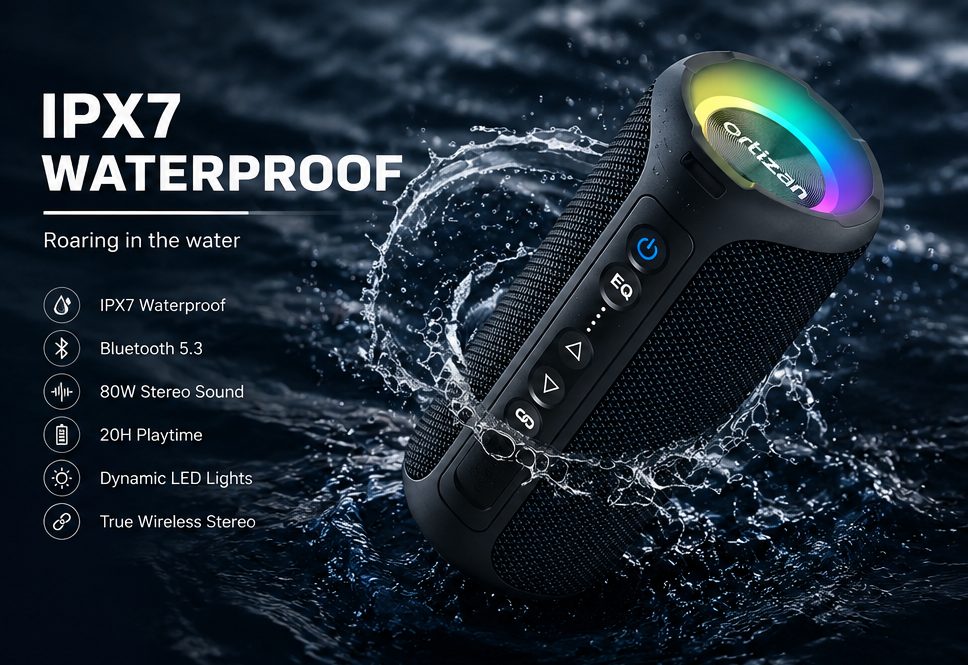 Ortizan 40W Portable Bluetooth Speaker – Deep Bass, IPX7 Waterproof & 30H Playtime