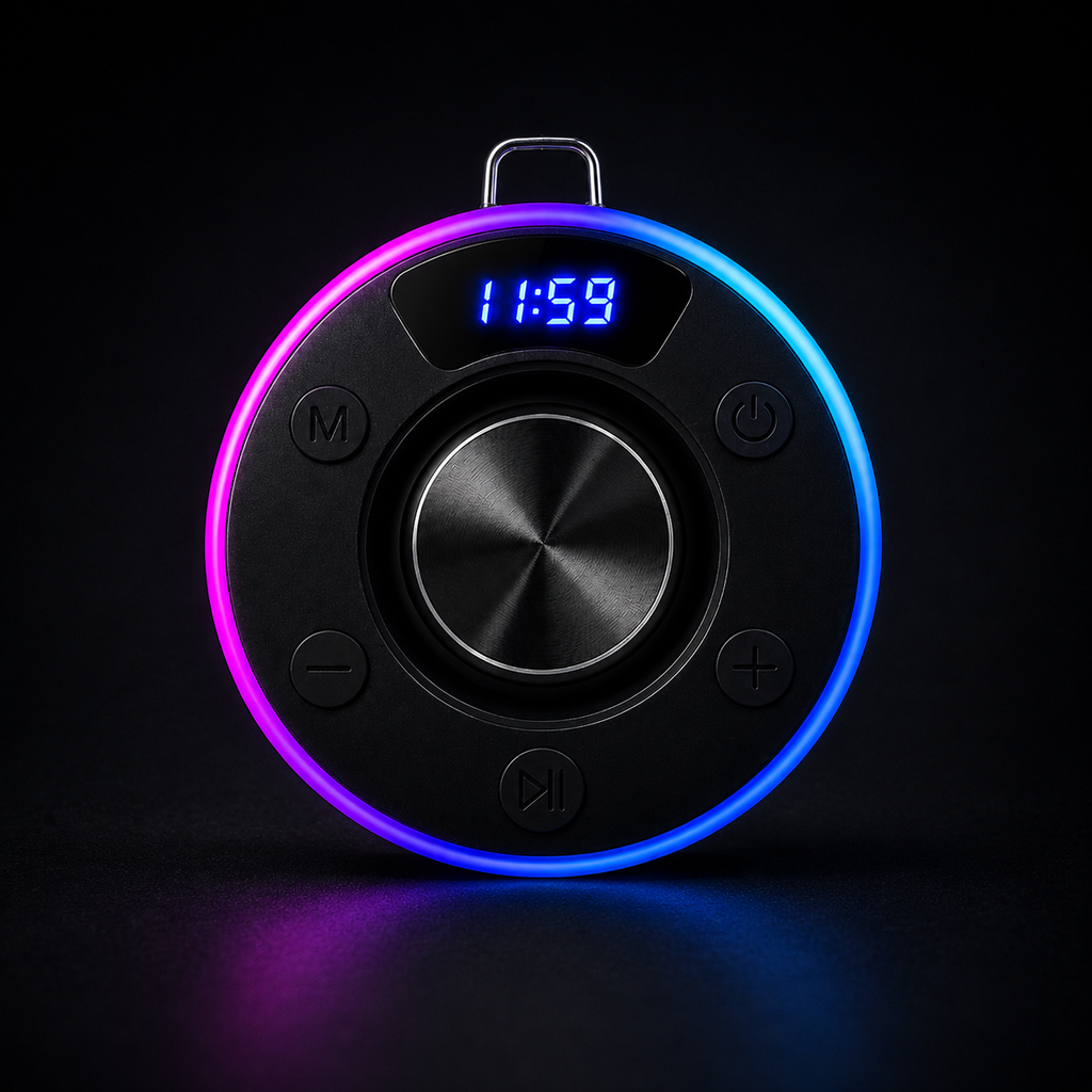 Waterproof Bluetooth Shower Speaker with Suction Mount, FM Radio & LED Clock